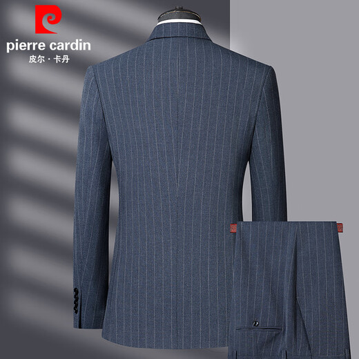 Pierre Cardin striped suit suit men's high-end two-piece suit middle-aged men's business dress knitted blue 170 yards recommended 100 Jin Jin equals 0.5 kg -120 Jin Jin equals 0.5 kg