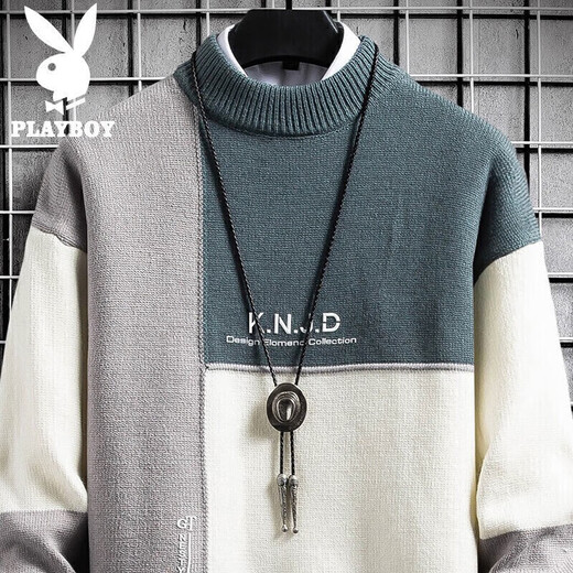 Playboy (PLAYBOY) sweater men's autumn and winter sweater men's coat toe bottoming shirt round neck color matching warm woolen clothes