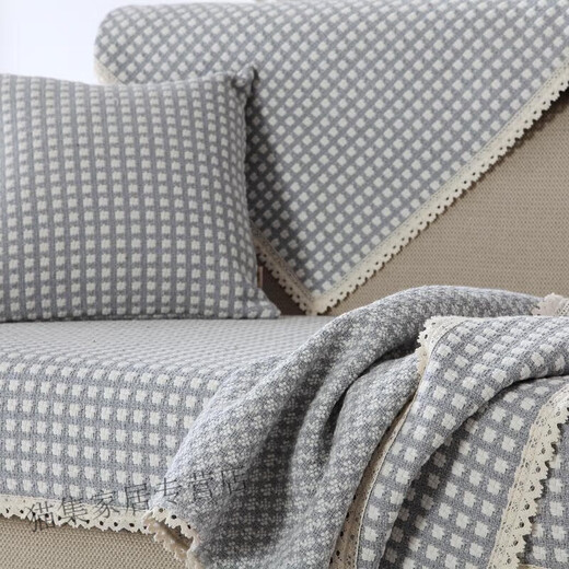Runhuanian cotton and linen sofa thickened non-slip all-season universal cotton thread solid wood simple modern color fabric sofa towel cover color strip 110*210cm