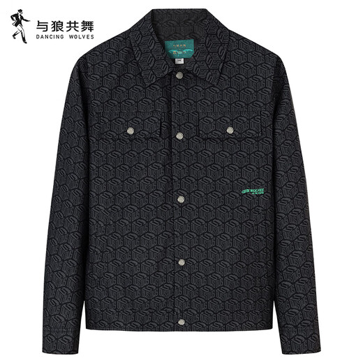 Dances with Wolves Palace Culture Co-branded Jacket Men's Casual Lapel Allover Printed Men's Jacket 001 Black 175