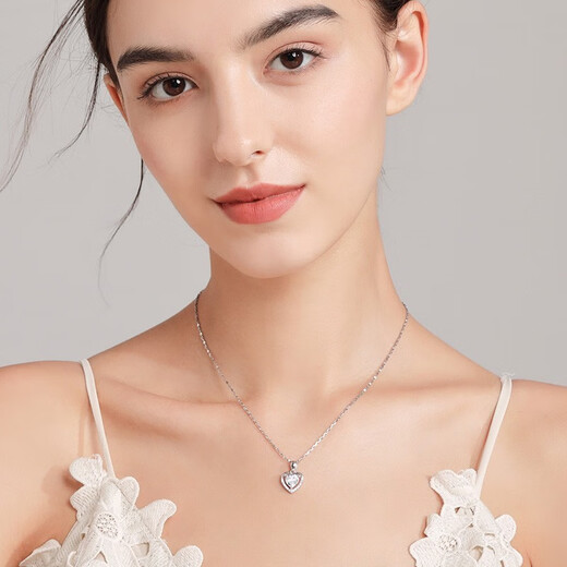MZMZ platinum necklace for women pt950 platinum clavicle chain fashion pendant Valentine's Day birthday gift for girlfriend and wife pt950 platinum necklace + heart of the ocean white diamond pendant