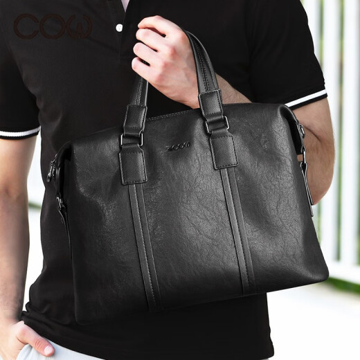 French COW Briefcase Men's Business Men's Bag Fashion Casual Handbag Men's Crossbody Bag Travel Bag Shoulder Backpack Computer Bag C-9888 Black