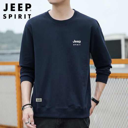 JEEP SPIRIT Jeep sweatshirt men's autumn and winter Korean style round neck loose men's versatile long-sleeved bottoming shirt dark blue 2XL