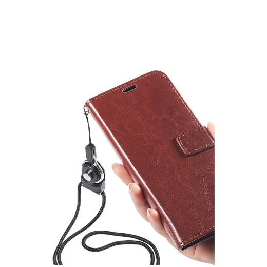 ALIVO Redmi 10x mobile phone case redmi10xpro protective flip leather case all-inclusive anti-fall wallet silicone 4G soft shell 5G card bag for men and women [Redmi 10x/4G] brown + tempered film + lanyard