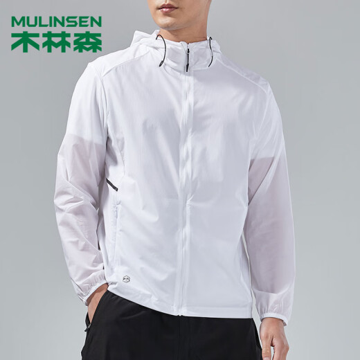 MULINSEN sun protection clothing for men, fashionable ultra-thin skin clothing, breathable hooded quick-drying windbreaker for men 13F152100078 white L