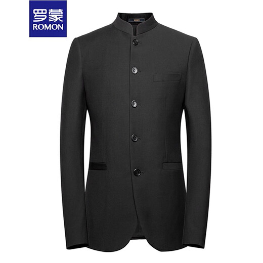 Luo Meng Tang Suit Men's Suit Men's Chinese Stand Collar Mao Suit Youth Korean Slim Interview Business Chinese Style Wedding Dress Trendy Custom-Made Black-Slits on Both Sides 170/92B(46B)