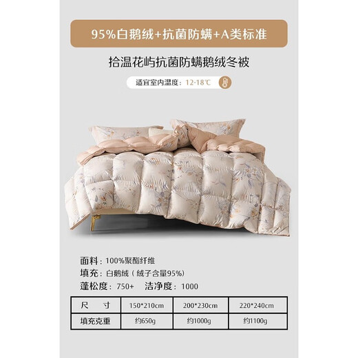 Mercury Home Textiles goose down quilt type A 95% white goose down quilt core thickened winter quilt antibacterial and anti-mite bedding warm autumn and winter down quilt Shiwen Huayu antibacterial and anti-mite goose down winter quilt 200cm 230cm