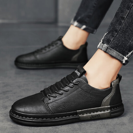 Jeep men's shoes British breathable business casual leather shoes men's lightweight versatile men's formal shoes soft sole shoes men black (leather shoe size) 42