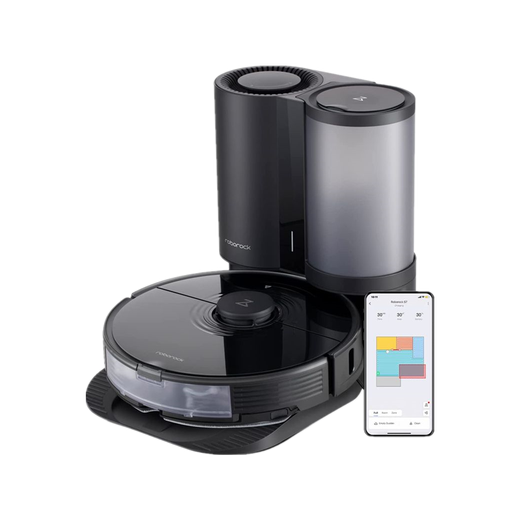 Roborock S7+ sweeping robot and sonic mop with self-empty base, automatic lifting mop, ultrasonic carpet detection, black