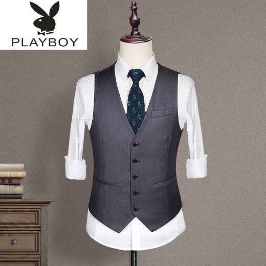 Playboy Men's Suit Vest Autumn Groomsmen Clothing Brothers Clothing Groom Wedding Dress Casual Suit Vest Gray Five-Button Vest 4XL