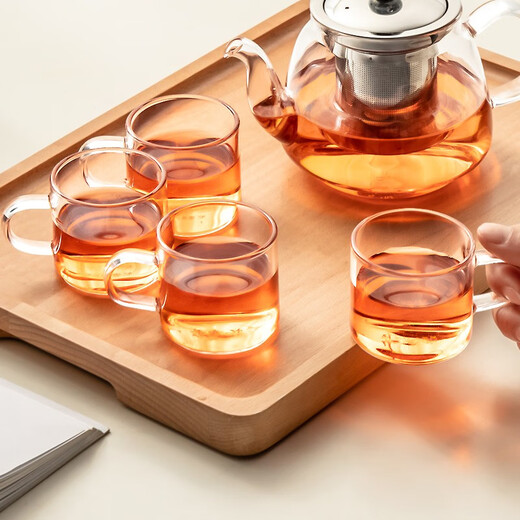 YIHUTEA glass cup heat-resistant small tea cup tea set accessories thickened Kung Fu flower tea cup set home office water cup 6-piece set (100ml)