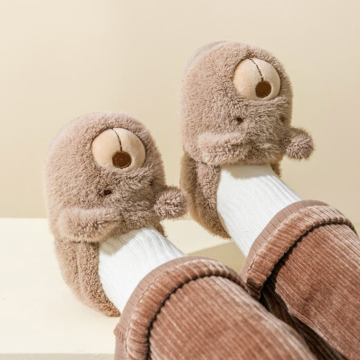 Bramiller baby cotton slippers autumn and winter boys cartoon cotton slippers indoor home children's bag with women's winter warm children's cotton shoes bear bean paste 14 inner length 14cm