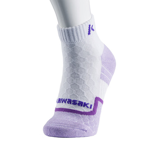 川崎（KAWASAKI）羽毛球运动袜女款跑步健身中短女袜子毛巾底吸汗透气3双装 R237D蓝/粉/紫(3双装）