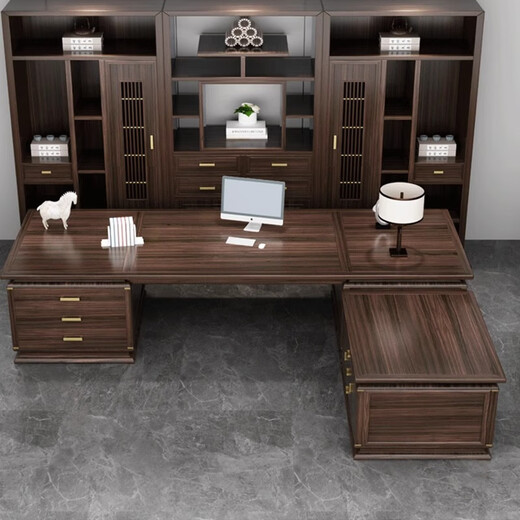 Kong Qiu Mingge new Chinese style solid wood office desk and chair combination walnut boss table light luxury high-end executive desk president office 2.2 meters desk