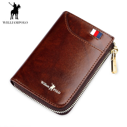 WILLIAMPOLOPOLO Herren-Kartenhalter, Herren-Geldbörse, lange Herren-Geldbörse, Echtleder-Geldbörse, Führerschein, Ahornblatt-Muster