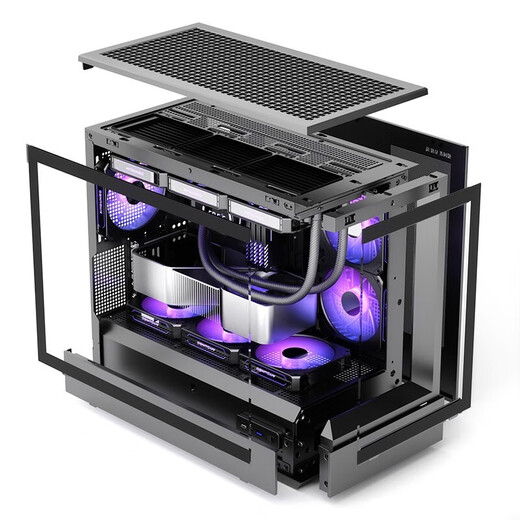 爱国者星璨岚海景房机箱电脑台式机电竞游戏支持360水冷鱼缸纯白色无立柱MATX全侧透 星璨岚黑+极光Z13风扇4正5反