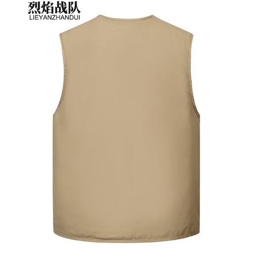 烈焰战队马甲 男士中年秋季多口袋钓鱼马夹背心 中老年休闲95棉带里衬坎肩 105款浅军色马甲 XL （建议体重120-125斤）