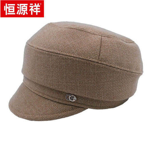 Hengyuanxiang Autumn and Winter Metal Decoration Feminine Peaked Cap Elegant and Versatile Woolen Beret Dome Beret Net Red Hat Autumn Beige 54-58 Drawstring