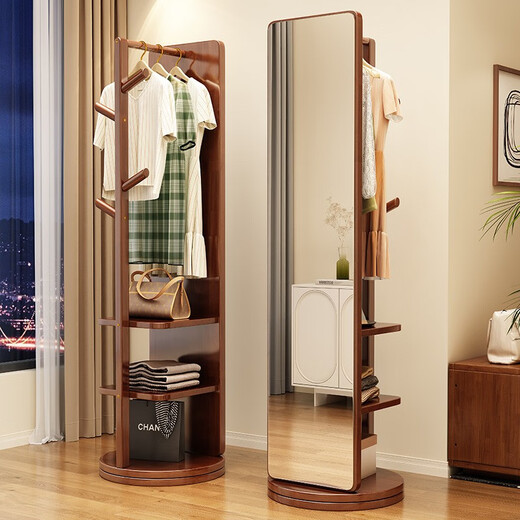 Weibosi solid wood dressing mirror, full-length mirror, floor-to-ceiling mirror, one-piece home bedroom rotatable coat rack, multi-functional storage rack, walnut color, B58 chassis, 40cm