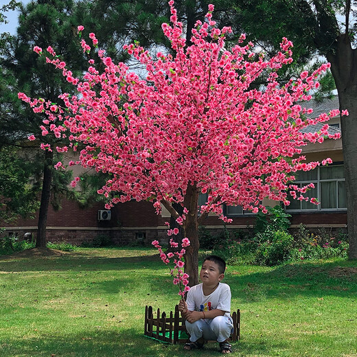 Flower e flow simulated peach blossom tree cherry blossom tree simulated plant fake tree large living room hotel fake flower ceiling wedding window decoration (extended shape) 2 meters high and 1.5 meters long