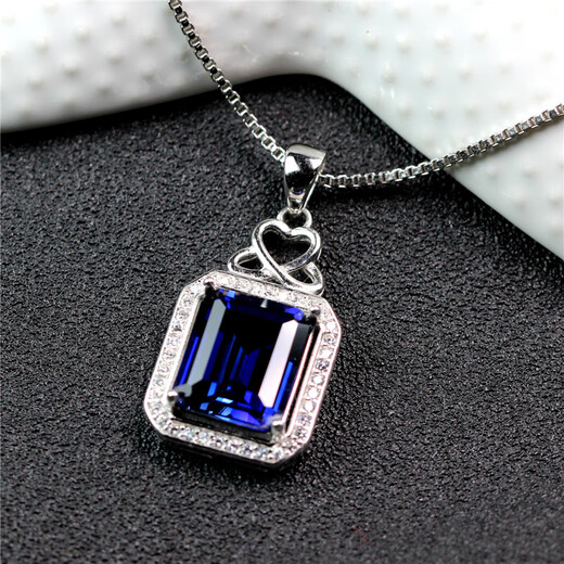 DRJEFUN Rectangular Tanzanite Sapphire Pendant Necklace Pendant Women's Blue Tanzanite Pendant Diamond Silver Jewelry Rose Gold (Main Stone 10X12mm) with Chain