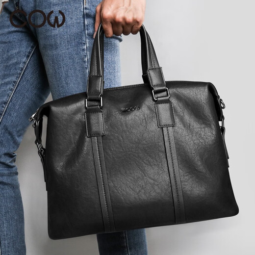 French COW Briefcase Men's Business Men's Bag Fashion Casual Handbag Men's Crossbody Bag Travel Bag Shoulder Backpack Computer Bag C-9888 Black