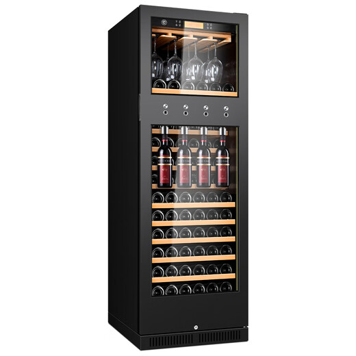 CIGARLOONG cigar and wine cabinet cedar wood intelligent dual temperature constant temperature and humidity energy-saving cigar and wine dual-use cabinet CL-188C3 full red wine hanging cup model (black titanium)