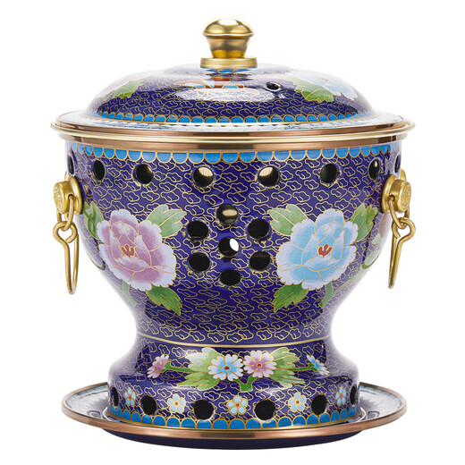Longshun Copper Art New Cloisonne Blue Copper Hot Pot Single Alcohol Pot Small Hot Pot Pot One Person One Pot Alcohol Stove Club Hotel Tableware Blue Bottom Flower Blooming Wealth Flat Pot Style 19cm