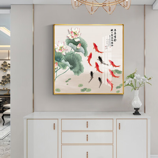 
Xiaolulin Chinese style Jiuyu drawing decoration painting restaurant painting study office tea room hanging painting entrance entrance cabinet living room mural 15911 every year cloth painting 80*80 black frame