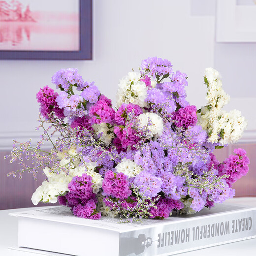 爱满（AIMAN） 鲜花真花云南干花花束勿忘我真花家居摆设插花简约混搭满天星干花装饰摆件SN3937 玫红+浅紫+白+情人草 30支 干花包