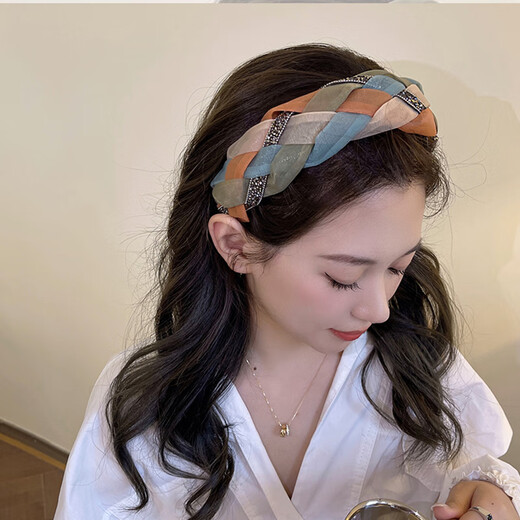 Xiangwan headband, retro blue and orange headband, high skull headband, feminine hairpin, high-end, versatile hairband, outer hair accessory