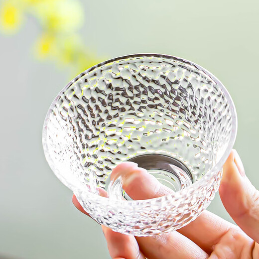 Porcelain brand tea set, hammered glass tea set, simple Japanese style high temperature resistant kung fu tea cup, office teapot, tea tray small set, hammered elegant 7-piece set + round melamine plate, 8 pieces