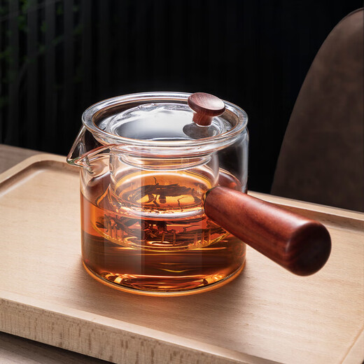 Nan Ruoying side handle glass teapot high temperature resistant teapot single pot filter kungfu tea set side handle solid wood teapot 550ml