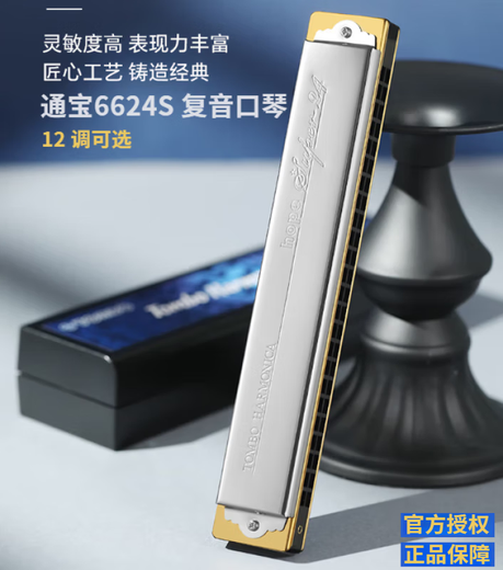 Tongbao TOMBO Tongbao harmonica 6624S polyphonique 24 trous ABCDEFG accent clé adulte professionnel jouant un instrument de musique avancé 24 trous Une clé ensemble complet de cadeaux