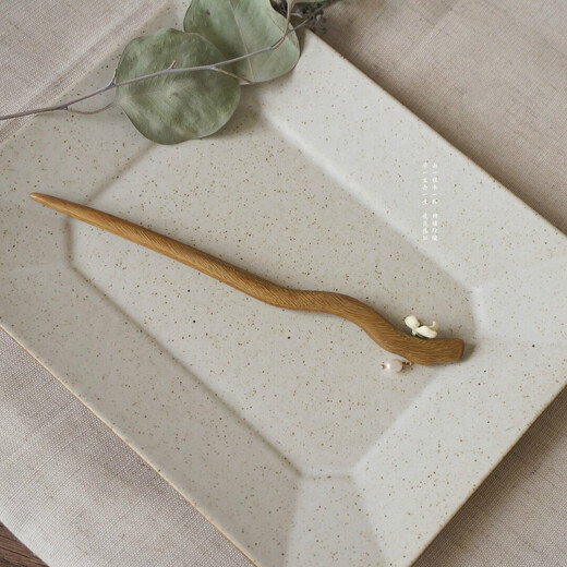 Meng Junchen handmade cheongsam, daily modern hairpin, green sandalwood imitation pearl, small fresh gardenia, green sandalwood plain hairpin