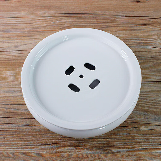 Ceramic tea tray, round complete set, Chaoshan white porcelain Kung Fu tea set, drum-shaped water storage 10-inch complete set of pure white covered bowl, white porcelain 10-inch single tea tray