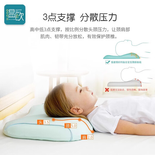 Veeou memory foam pillow for children 1-3-6-12 years old, baby, student, kindergarten, neck protector, suitable for all seasons, green - Kabei Bear, small size 46*27*3cm, recommended for 0-2 years old