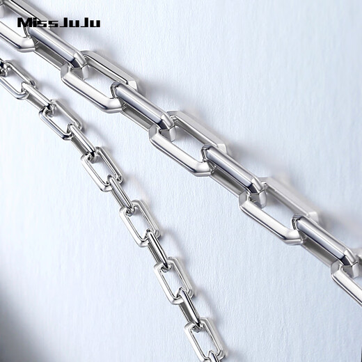 Miss JuJu platinum necklace men's pt950 white gold thick square cross chain domineering men's neck chain weight 23.66g length 61cmmm thick 4.0mm M buckle,