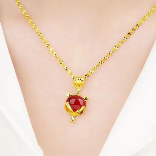 Sui Yu Xian Salt Necklace for Women Phoenix Peacock Gold Pendant Beads Jewelry Gift for Couples Phoenix Ruby + Necklace