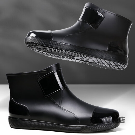 Yan Yu Plus Size Men's Rain Shoes Extra Large 47-48 Men's Short Tube Extra Large Size Waterproof Shoes 907 Fashion Water Shoes Black (No Velvet)_Standard 46