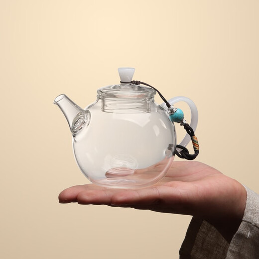 Gaoming (gaoming) small teapot for one person, special tea brewing device for green tea, small capacity transparent glass Kung Fu tea single pot, hand-held tea set, 255ml celestial ball teapot + turquoise teapot rope