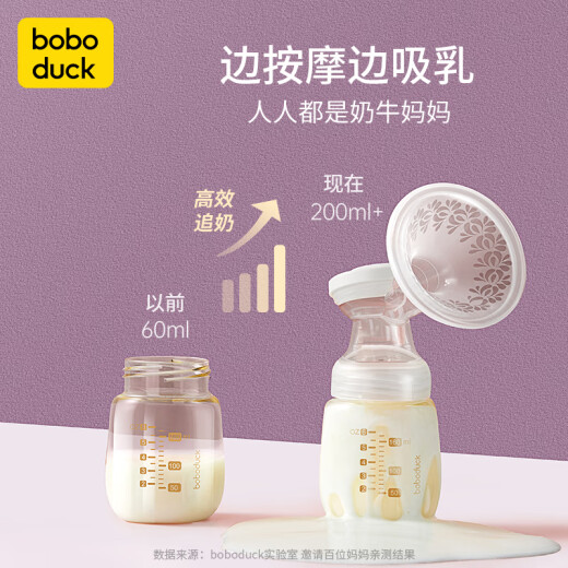 boboduck large-mouthed duck breast pump electric all-in-one portable fully automatic painless massage milking machine breast pump breast pump fully automatic bass flagship model - Weir powder [9 gears + PPSU bottle + nipple correction]