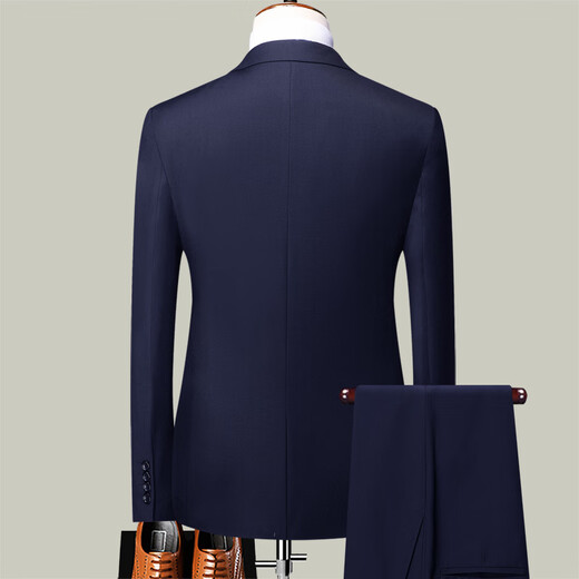 ROMON suit men's three-piece suit business slim professional formal groomsmen suit groom suit navy blue XL