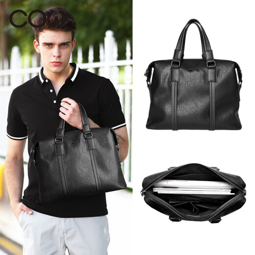 French COW Briefcase Men's Business Men's Bag Fashion Casual Handbag Men's Crossbody Bag Travel Bag Shoulder Backpack Computer Bag C-9888 Black