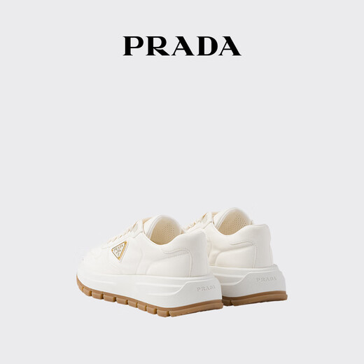 PRADA/Prada gift women's logo-embellished sheepskin sneakers ivory 35.5