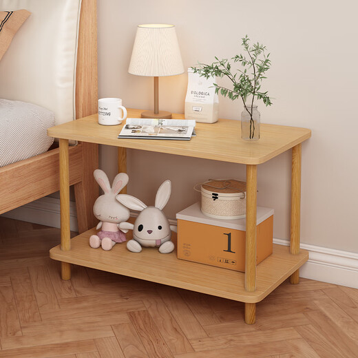 Boundary line bedside table storage bedroom small simple small table mini bedside cabinet storage rack storage bedside table side table double layer pastoral oak color 40*40cm