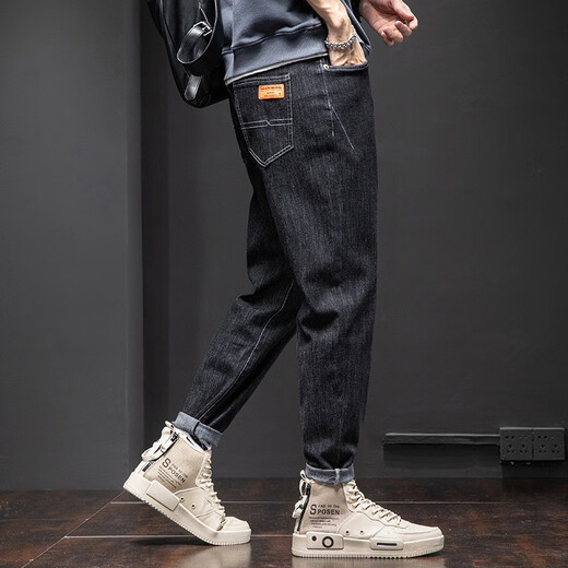 Charluoel Jeans Herren Frühling und Herbst neue Stil Hosen Herren loser Straight Herrenhosen Trendy Brand 2025 Frühling Casual Long Hosen 6621 Black 33