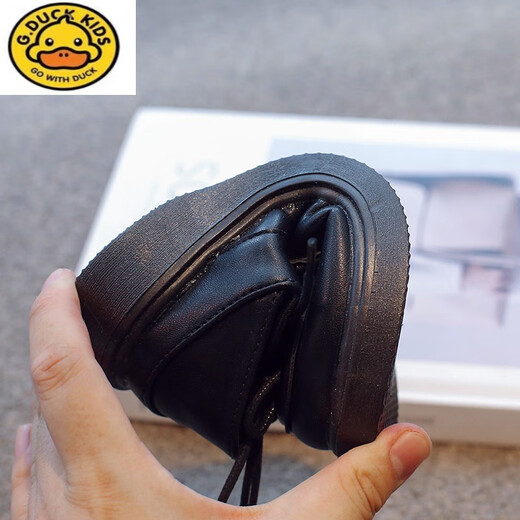 G.duck children's small leather shoes 2023 spring new British style loafers versatile shoes boys and girls black performance shoes Velcro black size 15 26 inner length 16.2cm