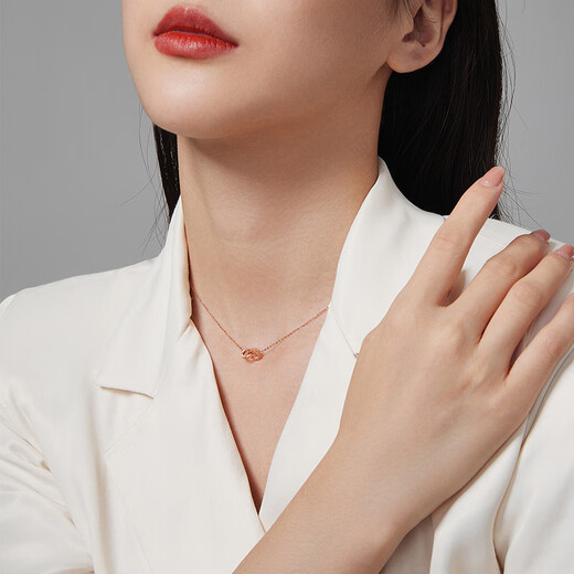 Saturday Fortune (ZLF) 18K gold necklace for women interlocking series rose gold simple fashion double ring clavicle 1.4g - upgraded yellow