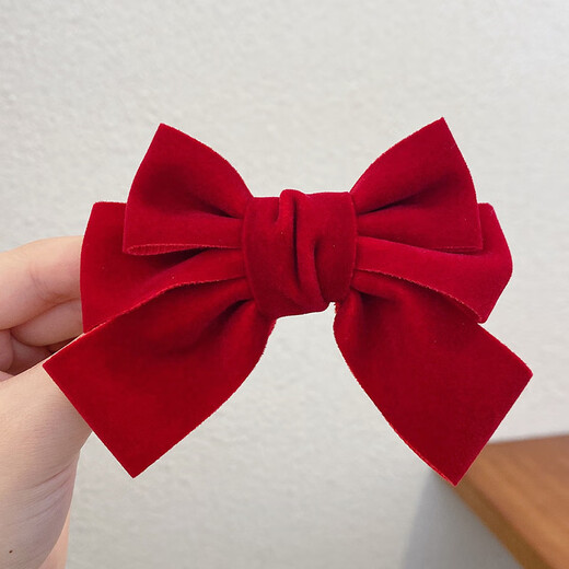 Lingmeng Children's Bow Hair Clip Red New Year and Christmas Hair Accessories Baby New Year Hair Clip Headwear Red Beveled Long Floating Large Size 1 pc